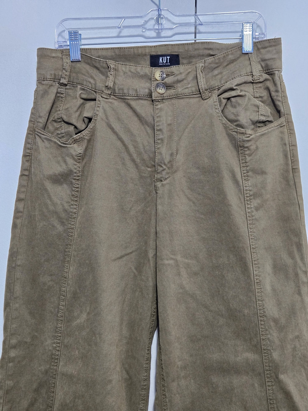 KUT from the Kloth Charlotte High Rise Wide Leg Pants Olive Green Size 12 - Picture 2 of 6